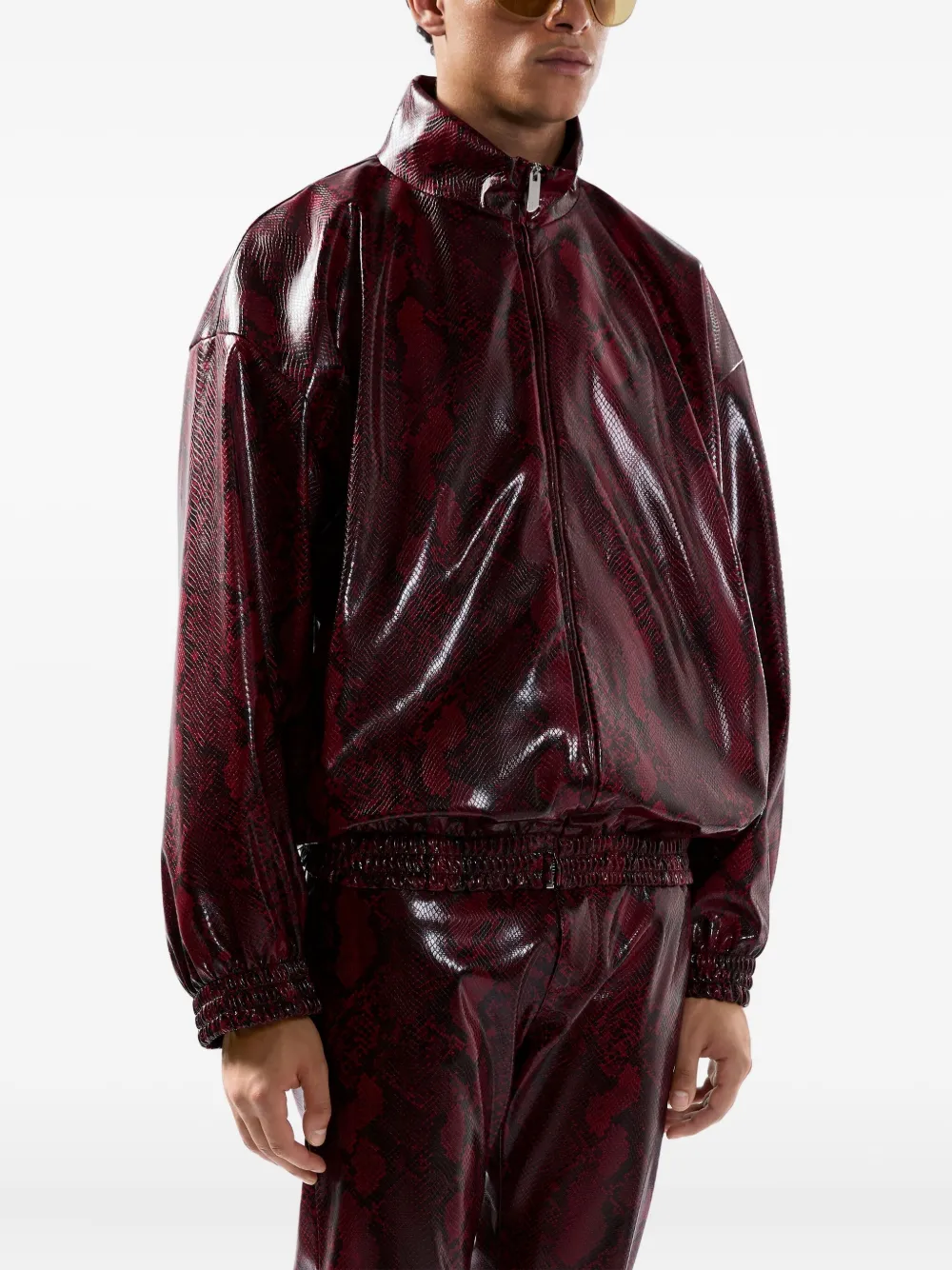 Gcds Zip Snakeskin Jacket In Red