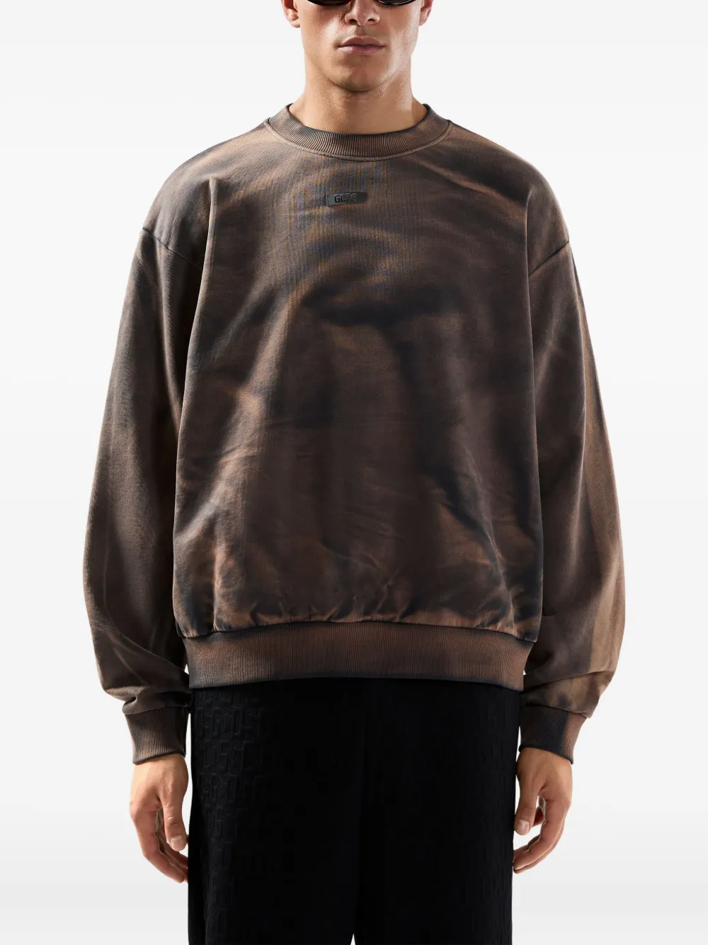 Gcds Solarized Crewneck Sweatshirt With Logo Patch In Brown