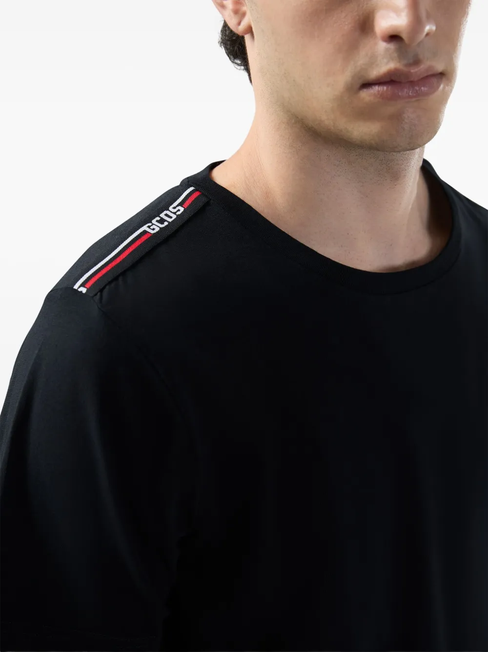 Gcds Logo Tape Stretch T-shirt In Black