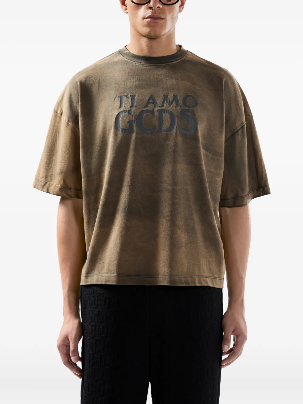 Gcds Love Graphic Print Relaxed Fit T-shirt In Brown