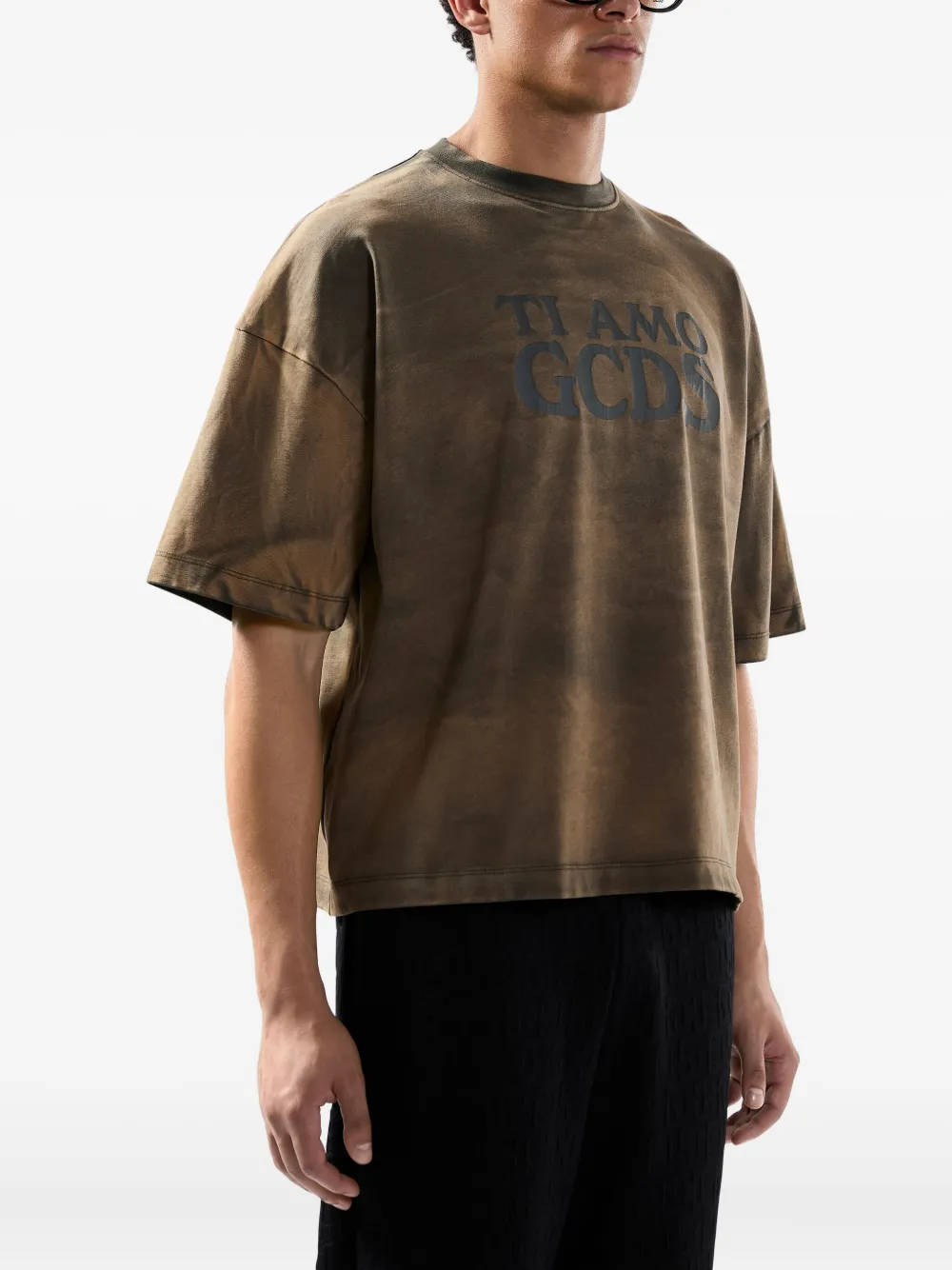 Gcds Love Graphic Print Relaxed Fit T-shirt In Brown