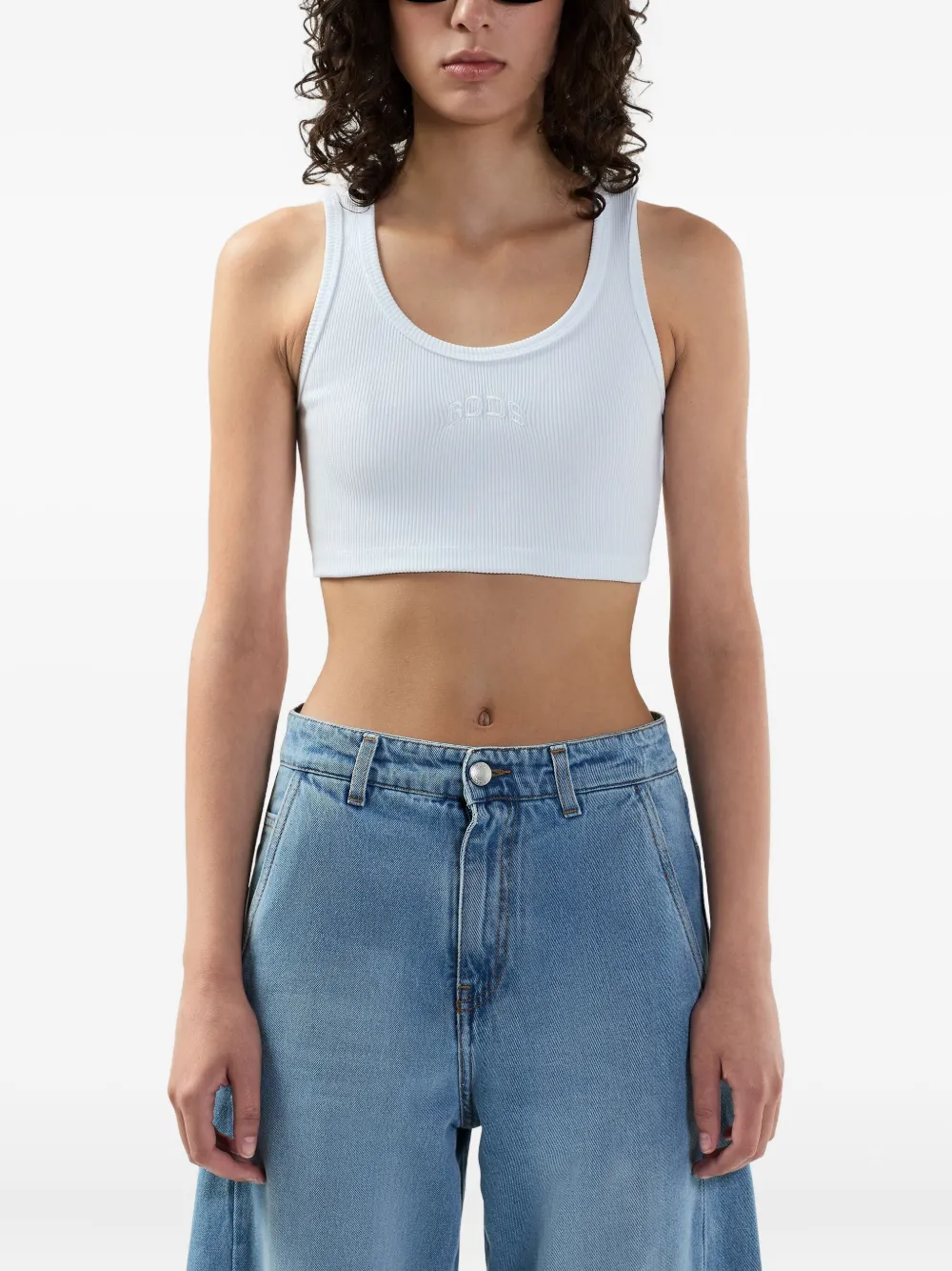 GCDS Geribbelde tanktop Wit