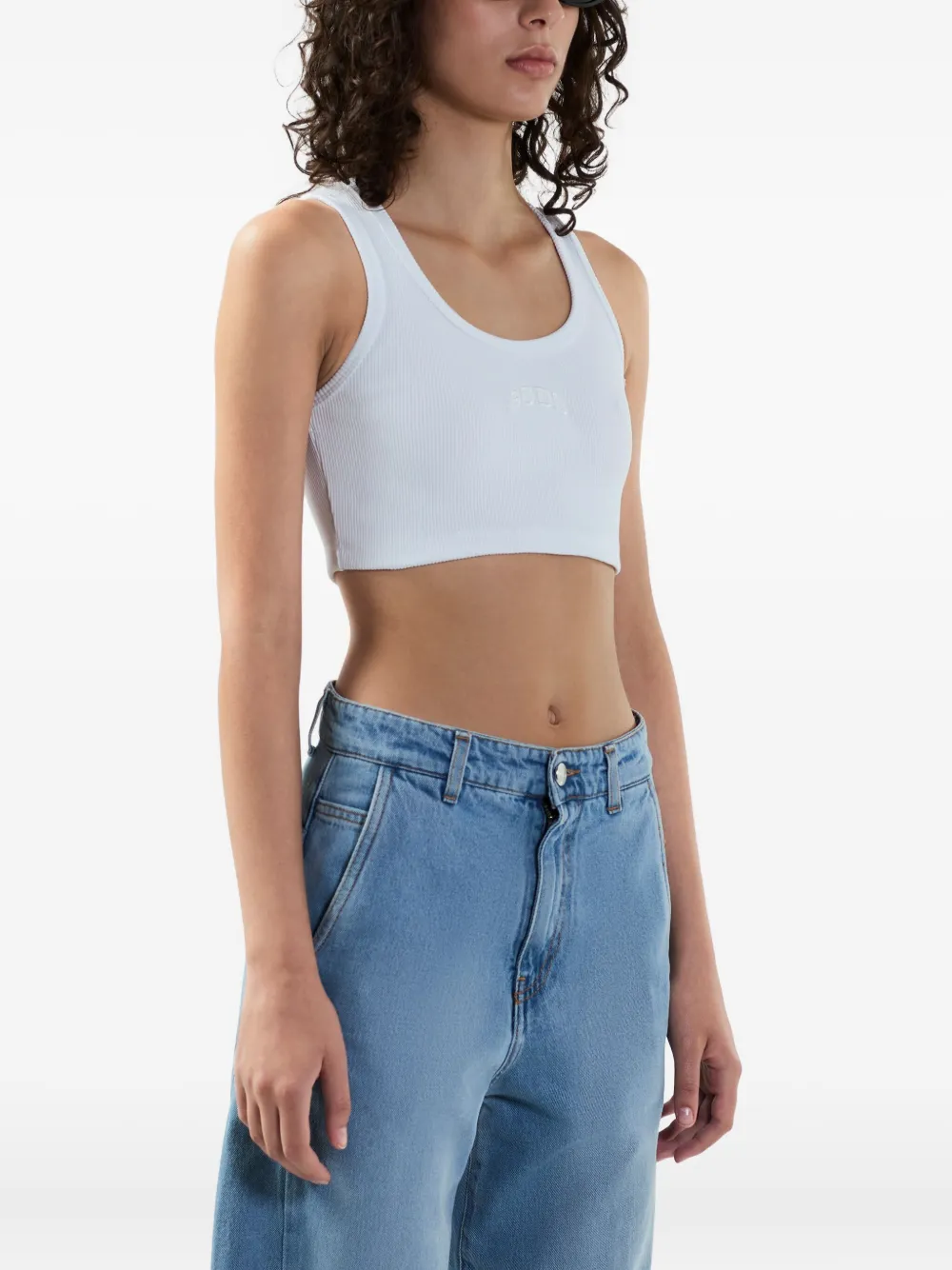 GCDS Geribbelde tanktop Wit