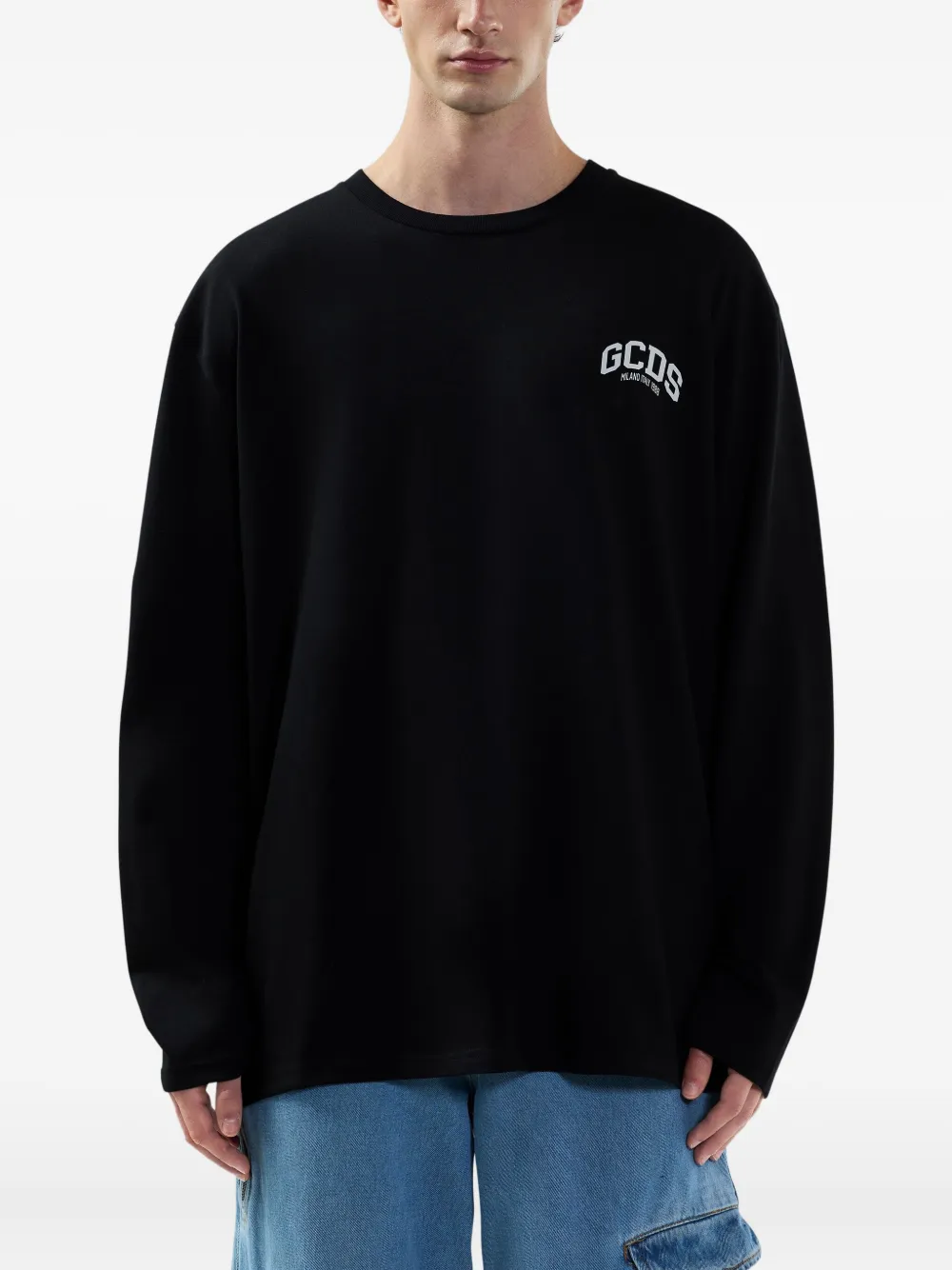 GCDS T-shirt met ronde hals en lange mouwen Zwart