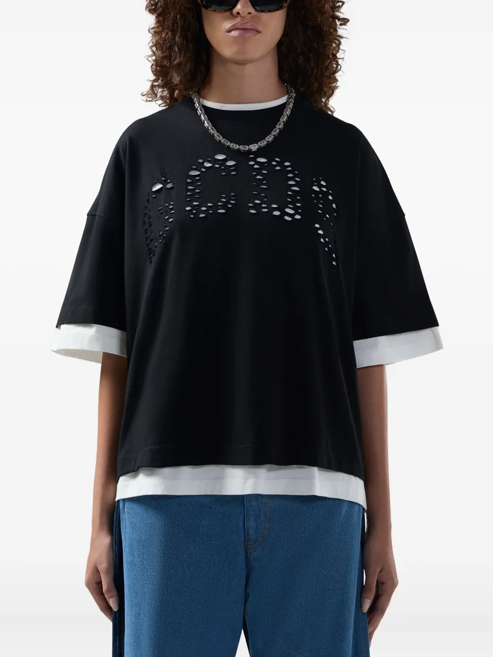Gcds Perforated Layered T-shirt In Black