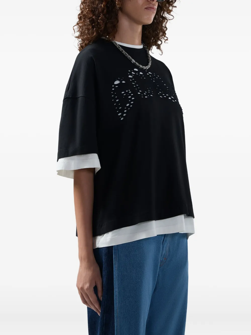 Gcds Perforated Layered T-shirt In Black