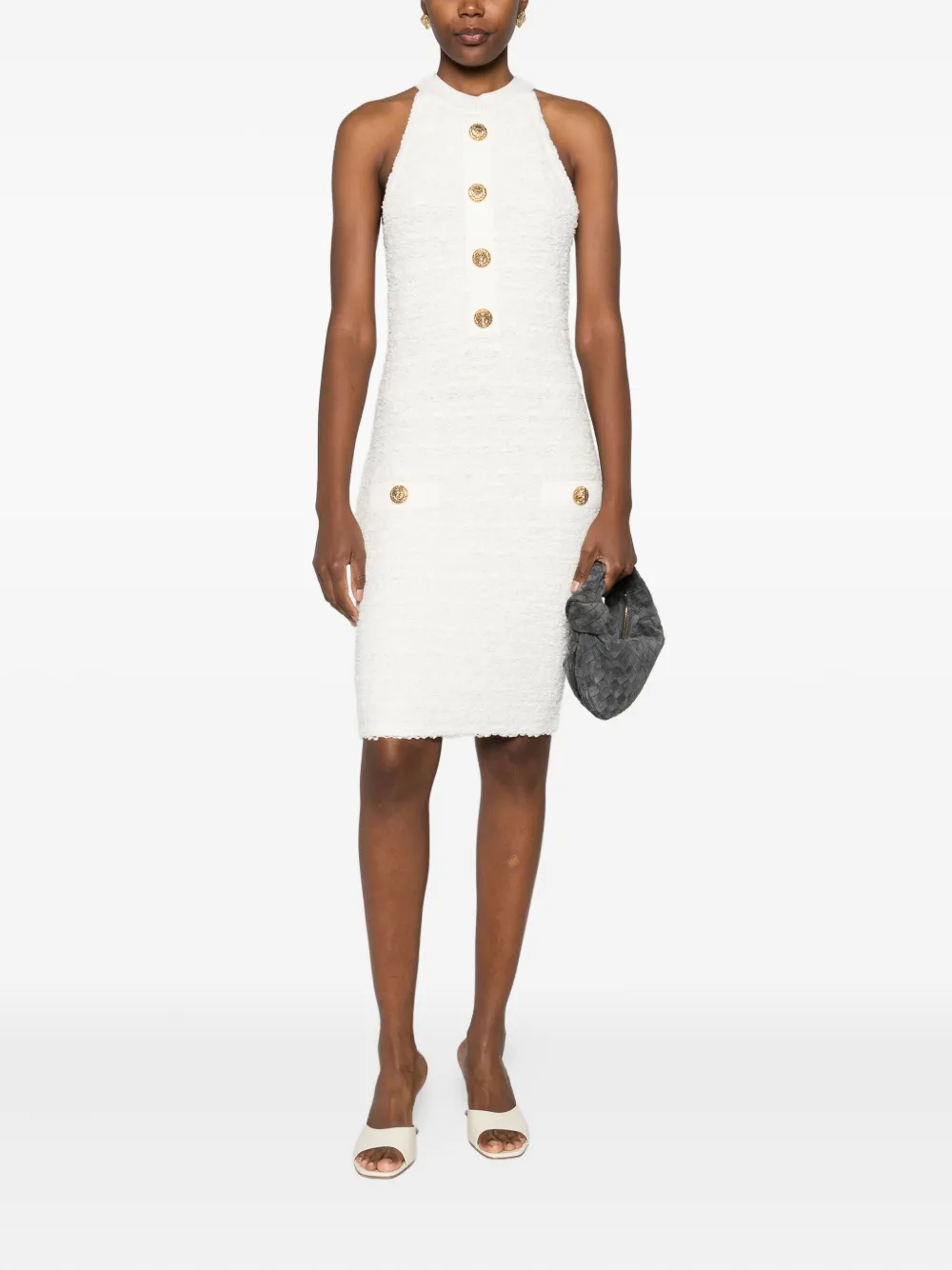 Balmain Mini-jurk met knoopdetail - Wit