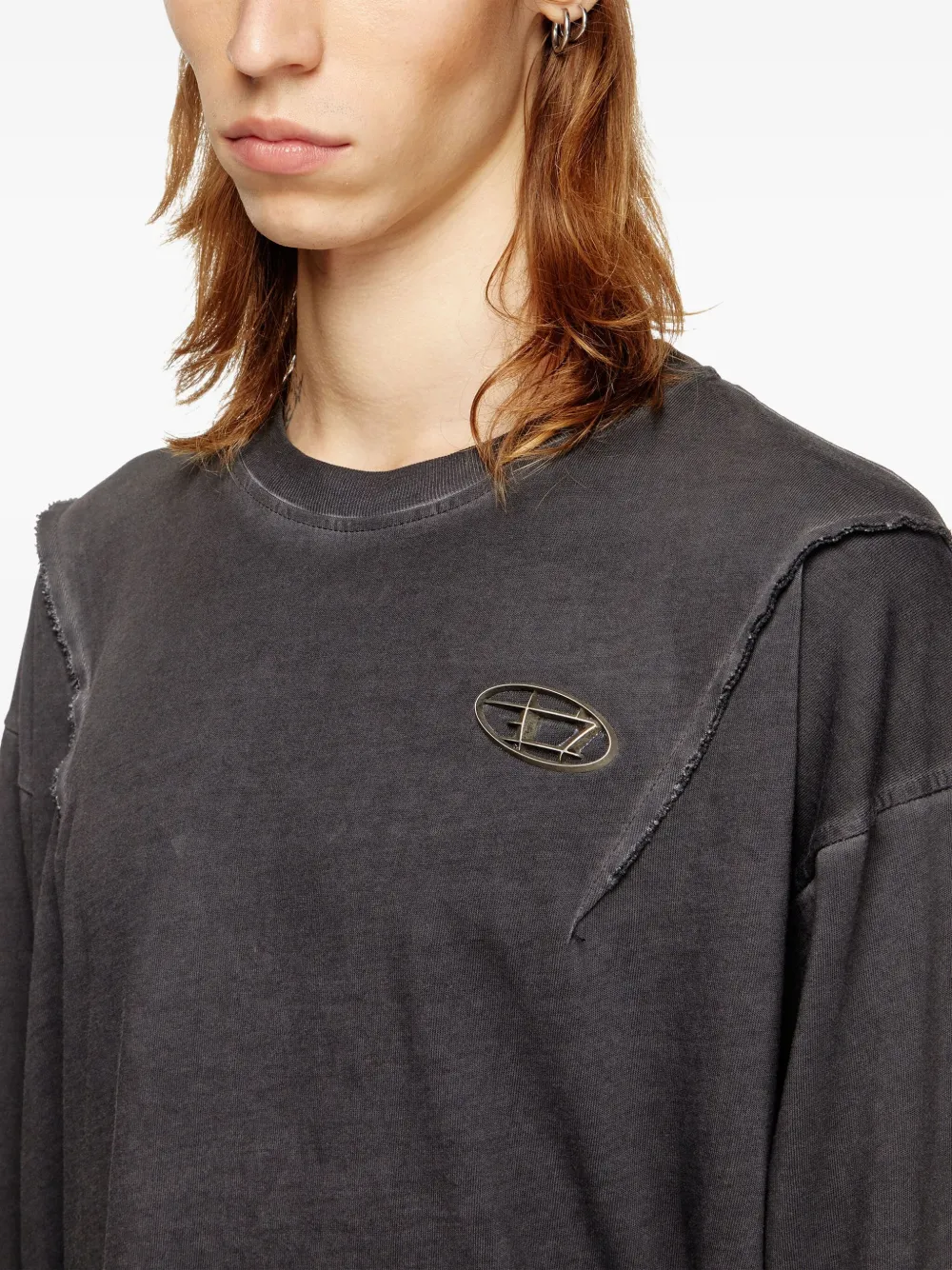 Diesel X Thug Club Logo-plaque Frayed-detail T-shirt In Black
