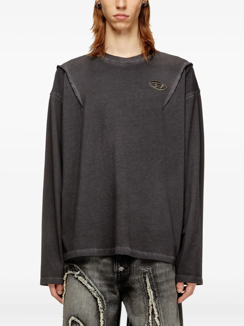 Diesel X Thug Club Logo-plaque Frayed-detail T-shirt In Black