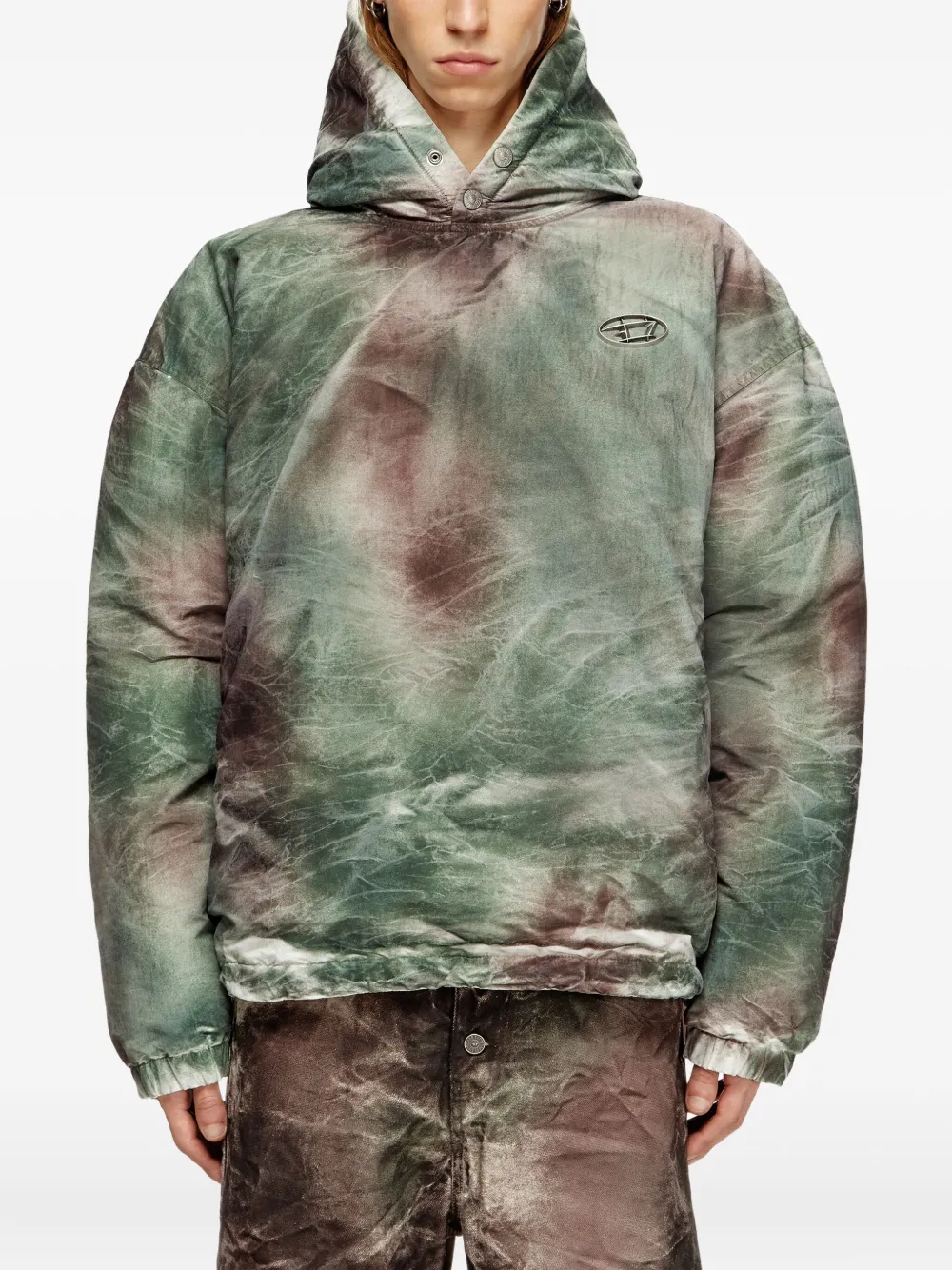 Diesel x Thug Club donsjack met capuchon en tie-dye print Groen