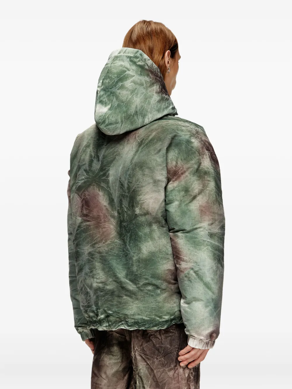 Diesel x Thug Club donsjack met capuchon en tie-dye print Groen