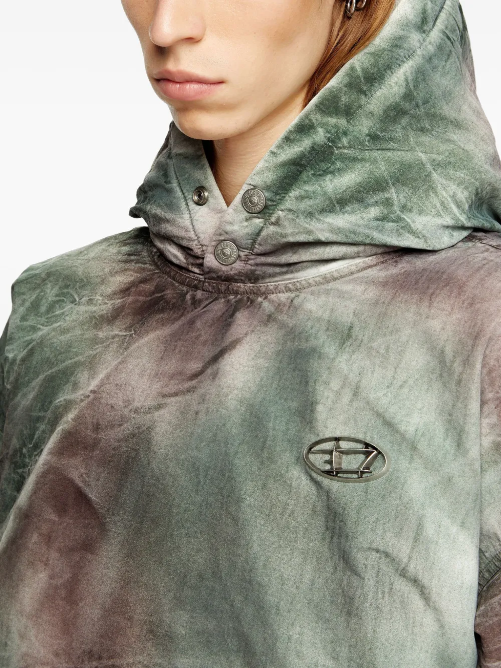 Diesel x Thug Club donsjack met capuchon en tie-dye print Groen