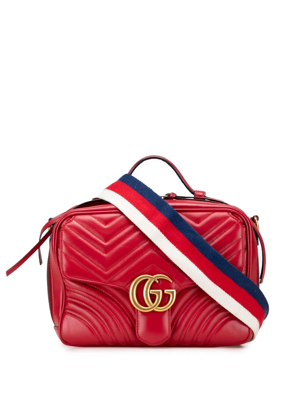 Pre-owned Gucci 2016-2025 Small Gg Marmont Matelasse Leather Sylvie Top Handle Satchel In Red