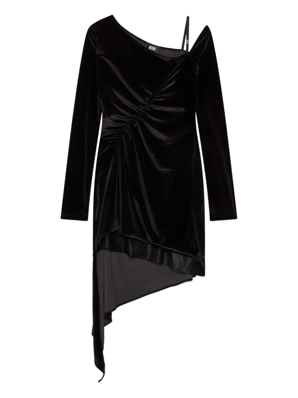 GCDS robe courte asymétrique à fronces | noir | Image 1