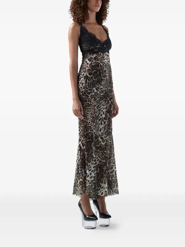 Gcds Lace Leopard Print Dress - Brown