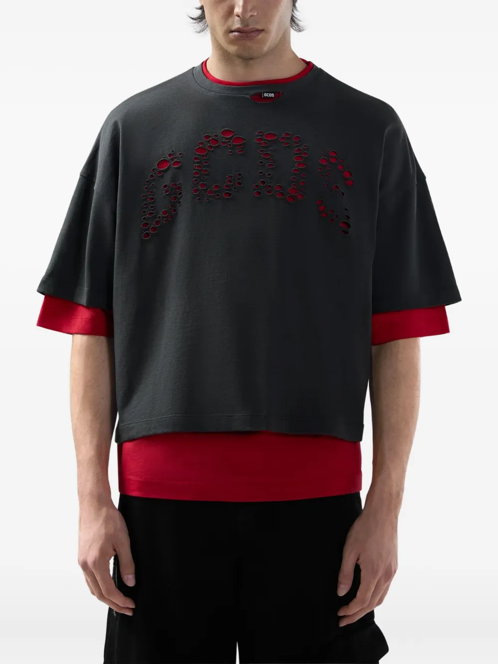 GCDS T-shirt met uitgesneden logo Grijs