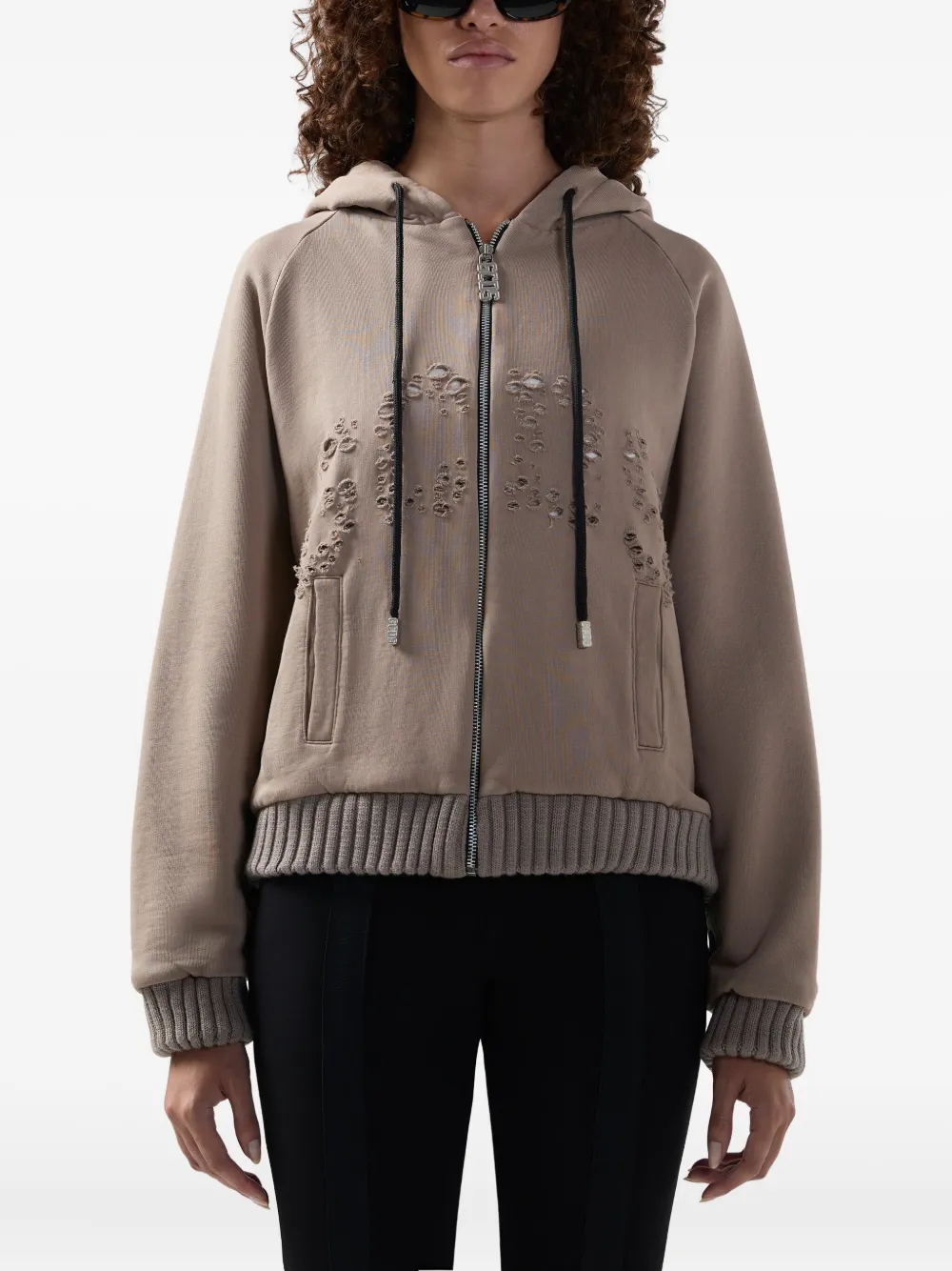 Gcds Distressed Zip Jumpers In Neutral