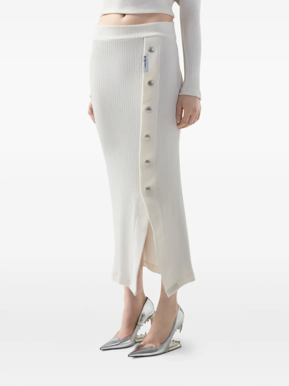 Gcds Button Ribbed Skirt In Neutral