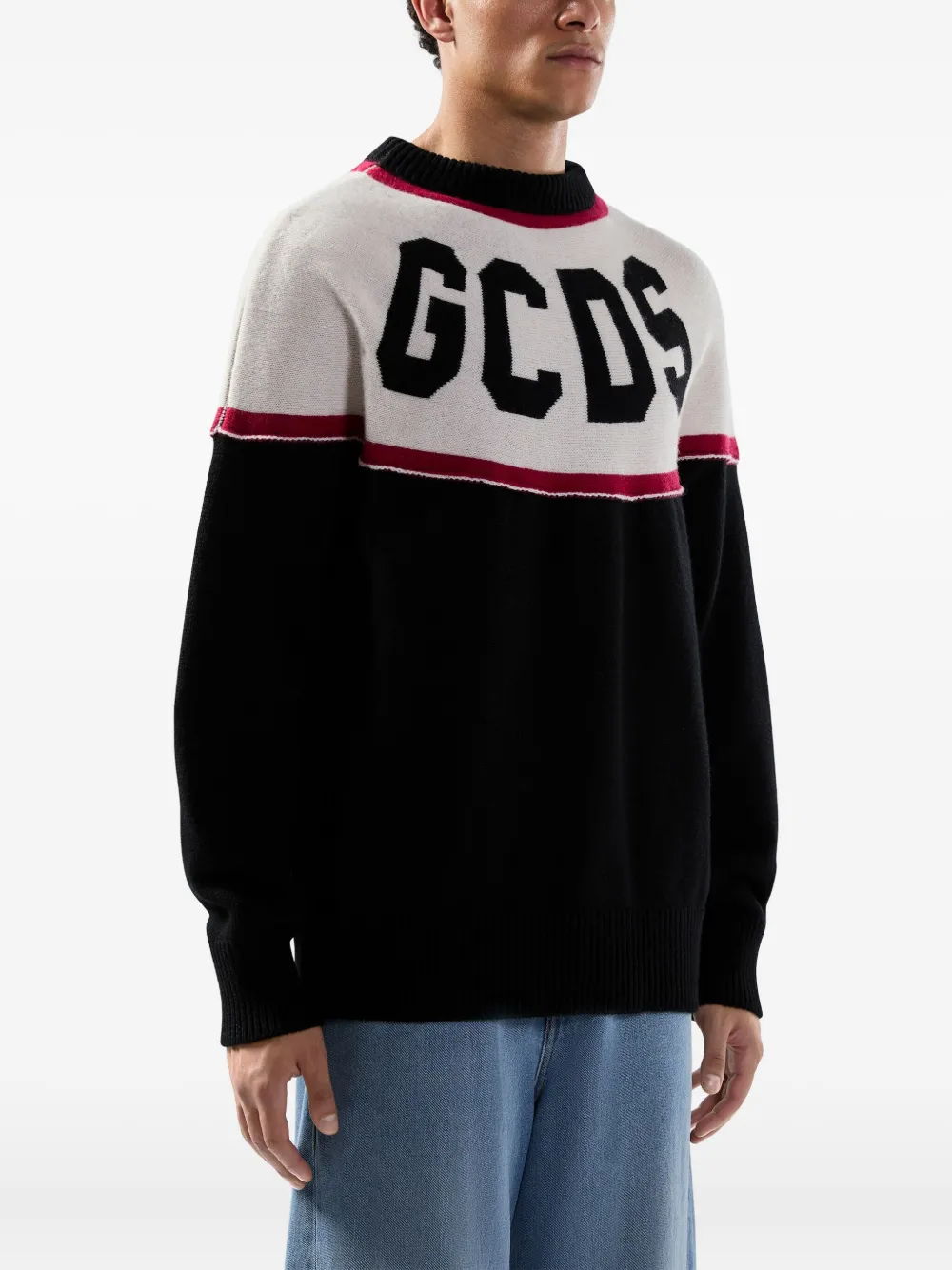 Gcds Black Sweater With Contrast Logo In Black