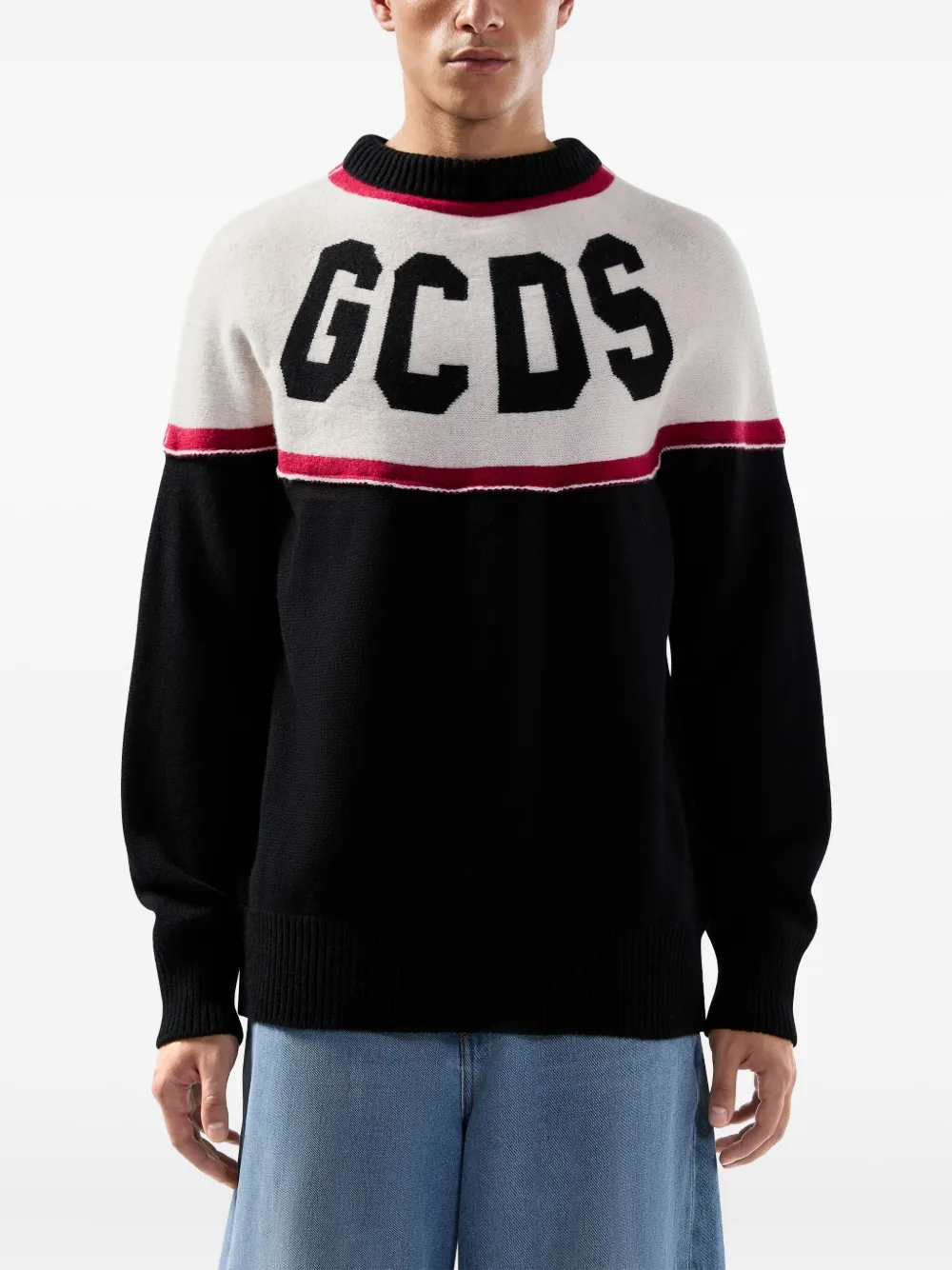Gcds Black Sweater With Contrast Logo In Black