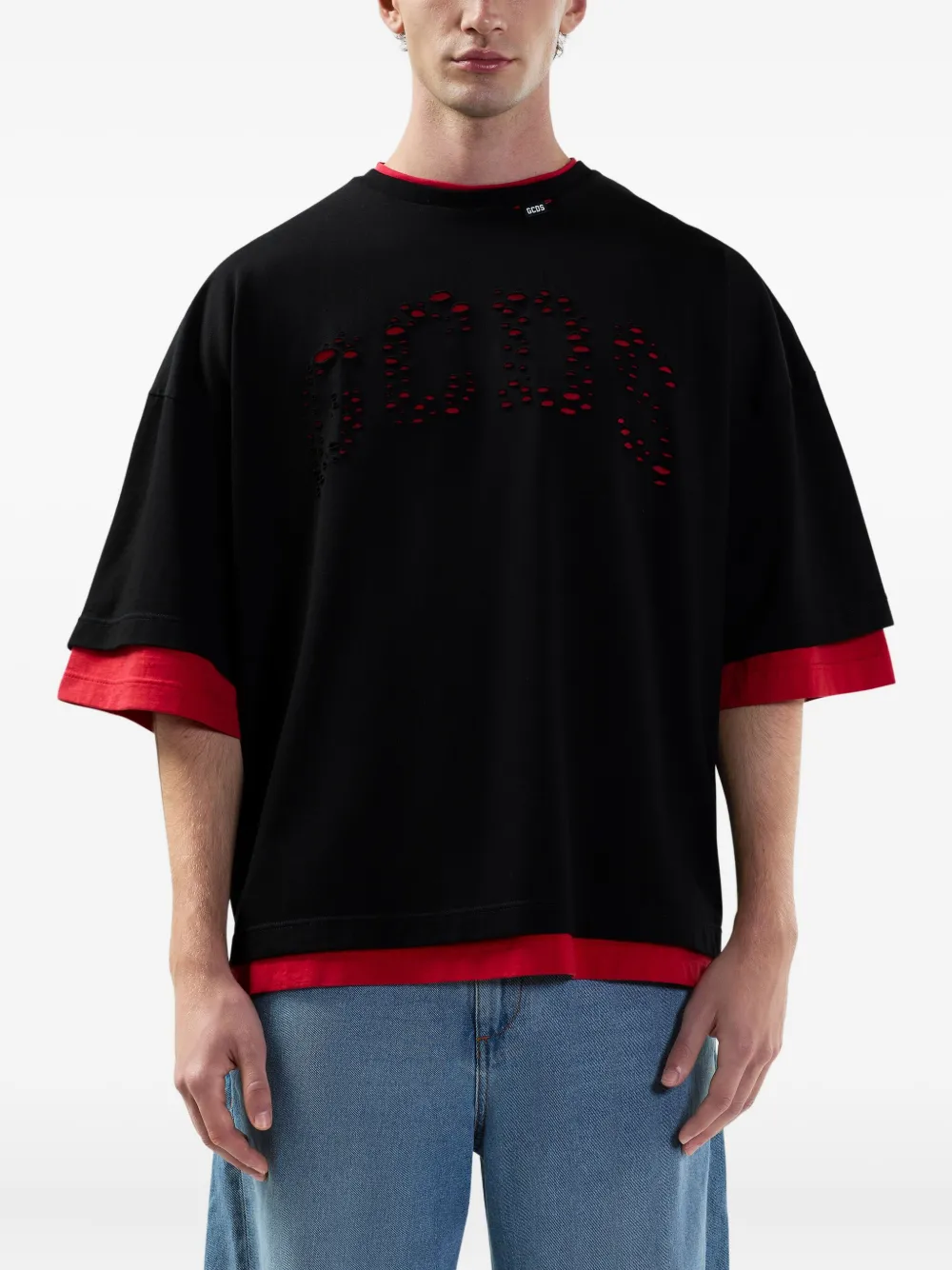 GCDS Gelaagd T-shirt met uitgesneden details Zwart