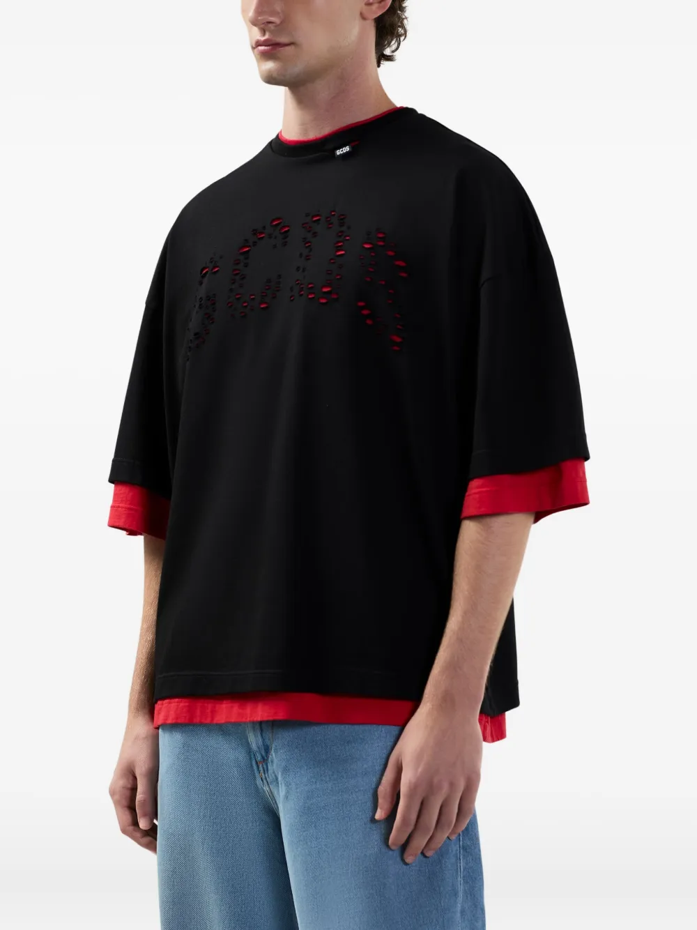 GCDS Gelaagd T-shirt met uitgesneden details Zwart