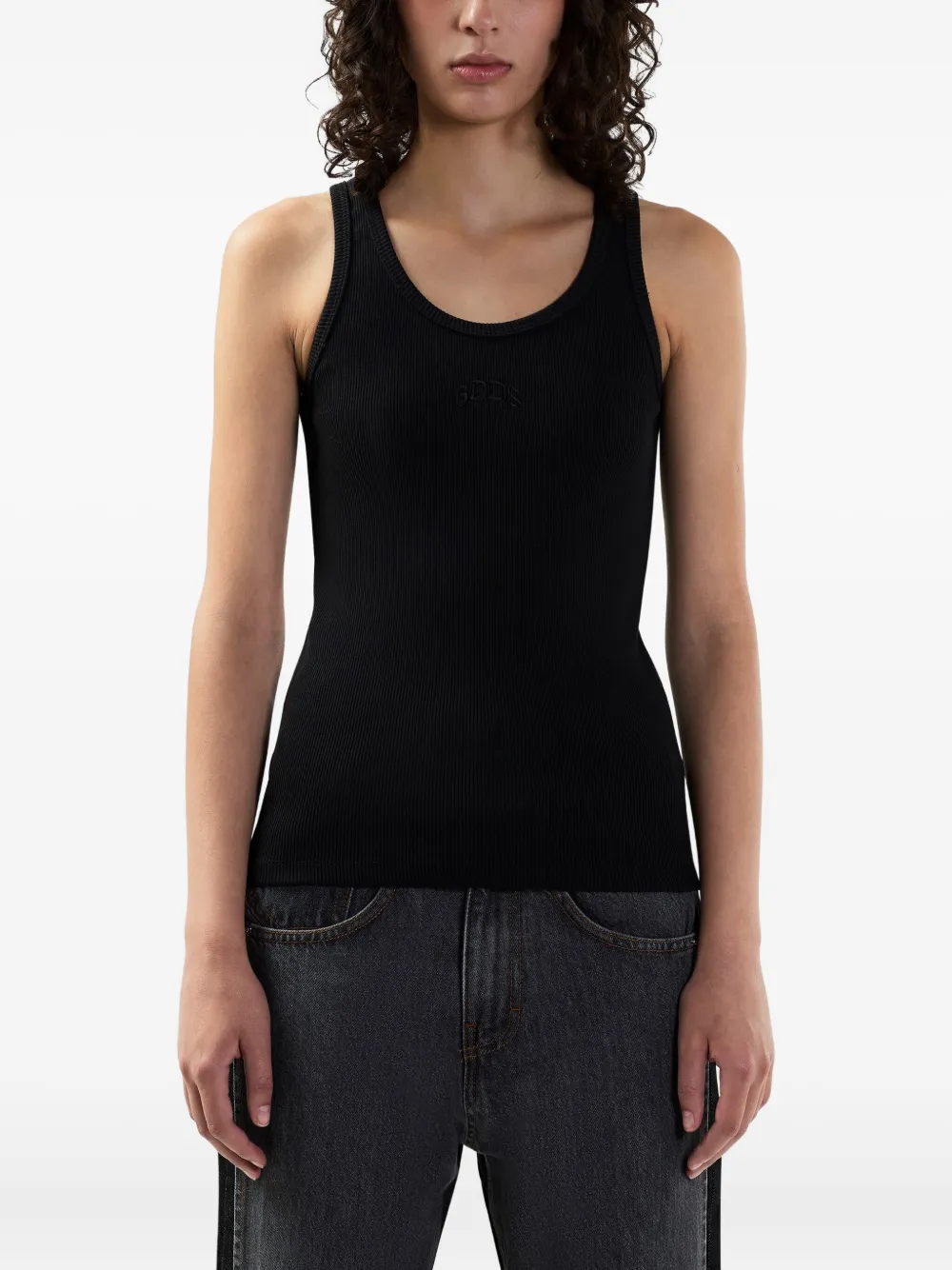 GCDS Geribbelde tanktop met borduurwerk Zwart