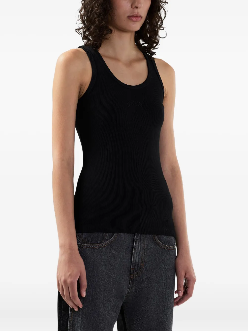GCDS Geribbelde tanktop met borduurwerk Zwart