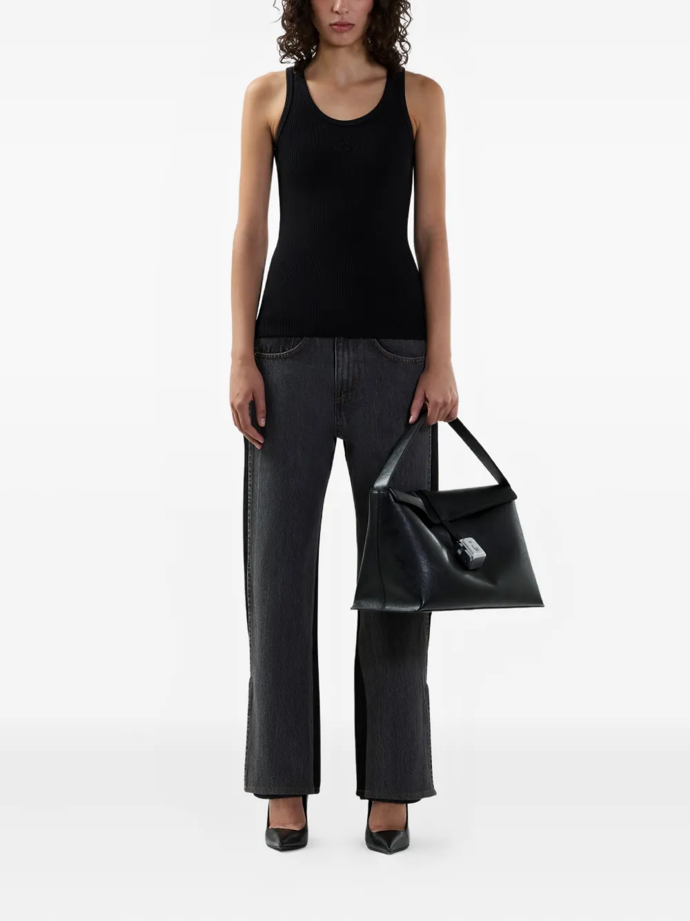 GCDS Geribbelde tanktop met borduurwerk Zwart