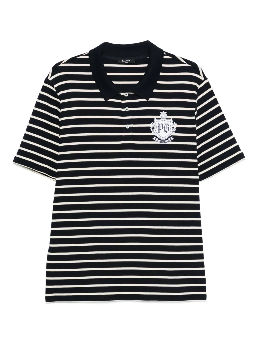 Balmain striped-pattern short-sleeve polo shirt | Black | Image 1