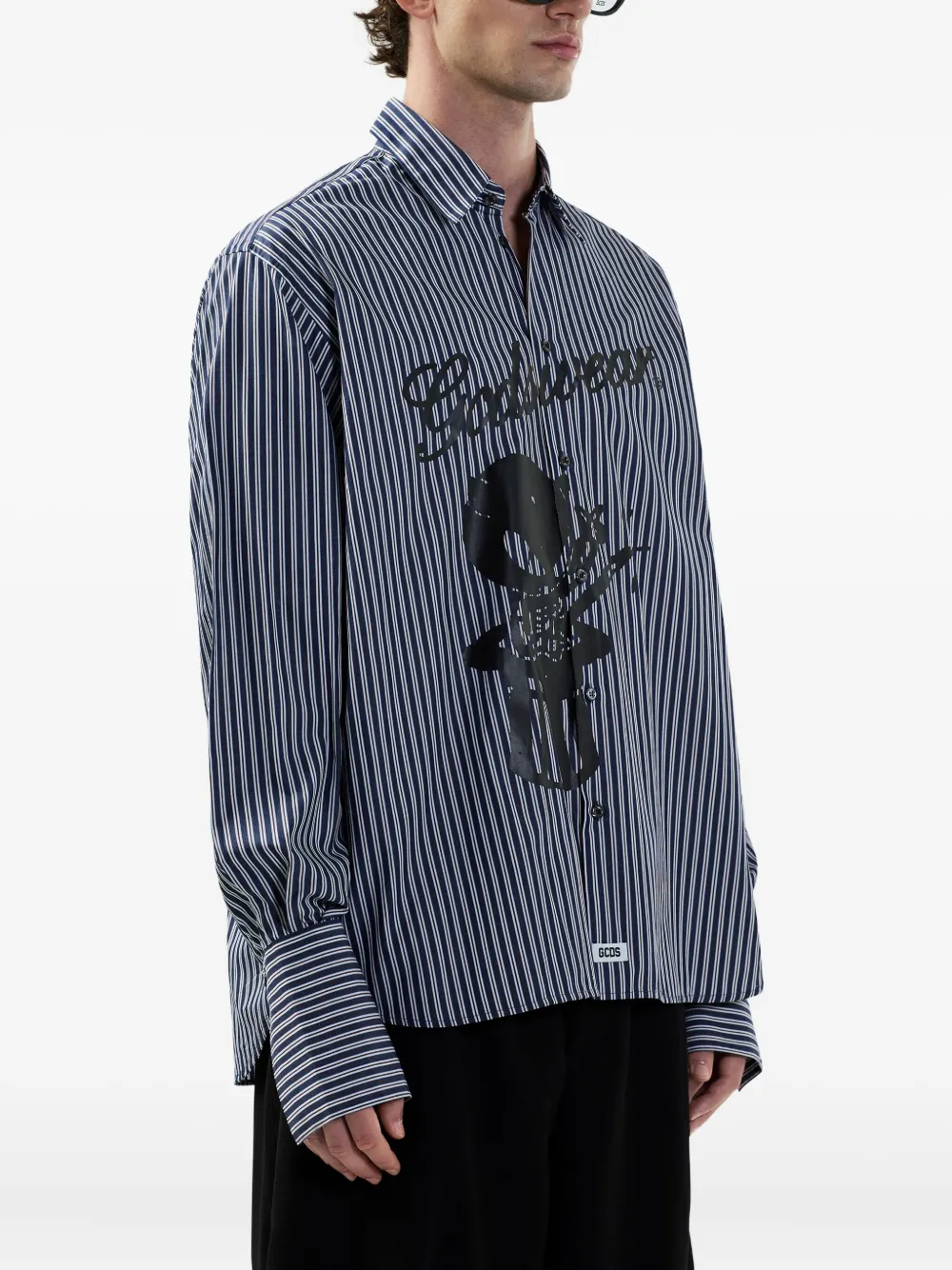 GCDS Gestreept overhemd met grafische print Blauw