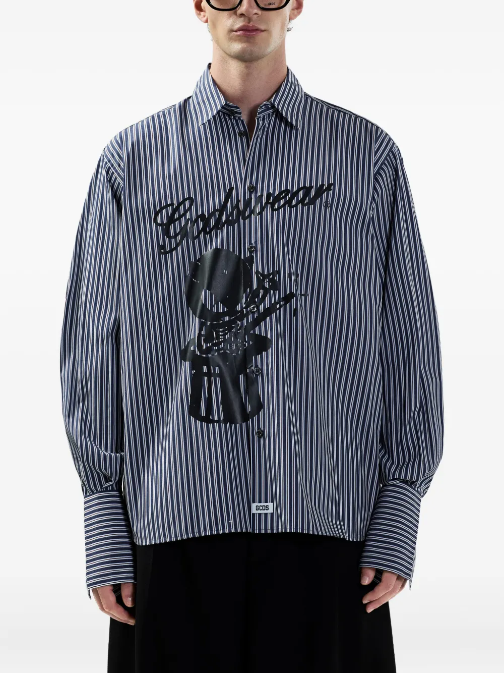 GCDS Gestreept overhemd met grafische print Blauw