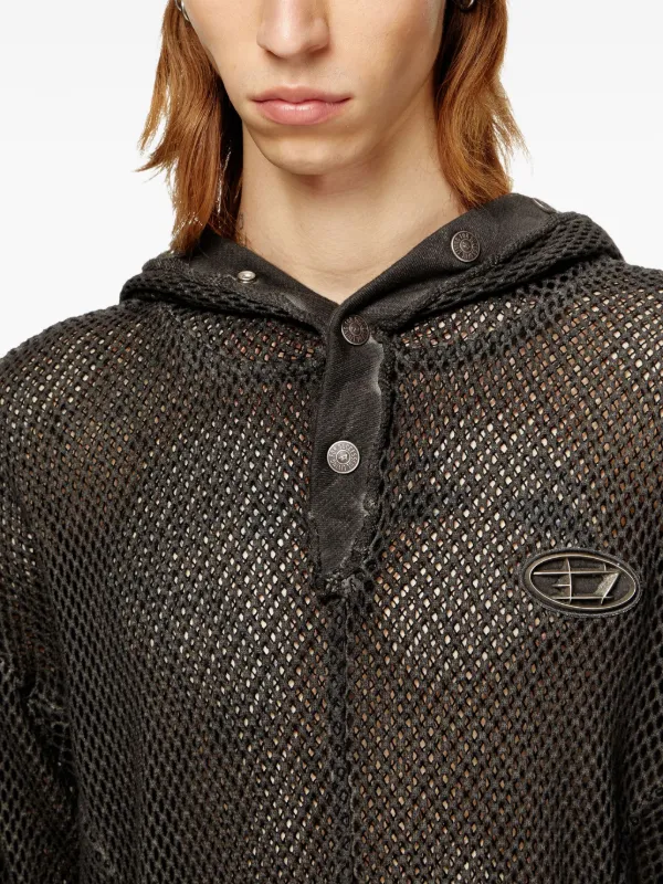Diesel x Thug Club logo-plaque Mesh Hoodie | Black | FARFETCH