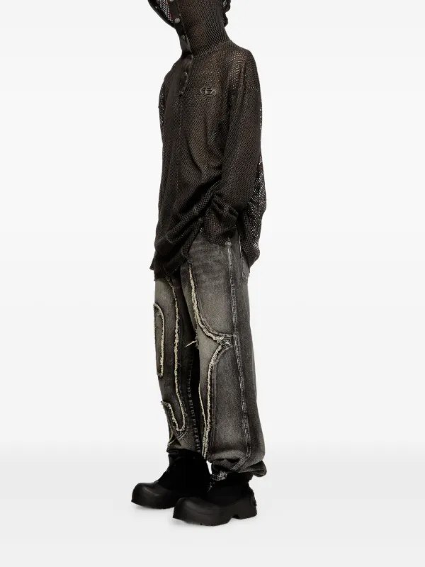Diesel x Thug Club logo-plaque Mesh Hoodie | Black | FARFETCH