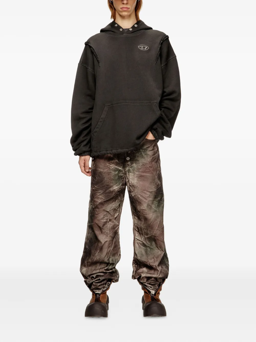Diesel x Thug Club logo-plaque frayed-detail hoodie | Hoodies | Image 2