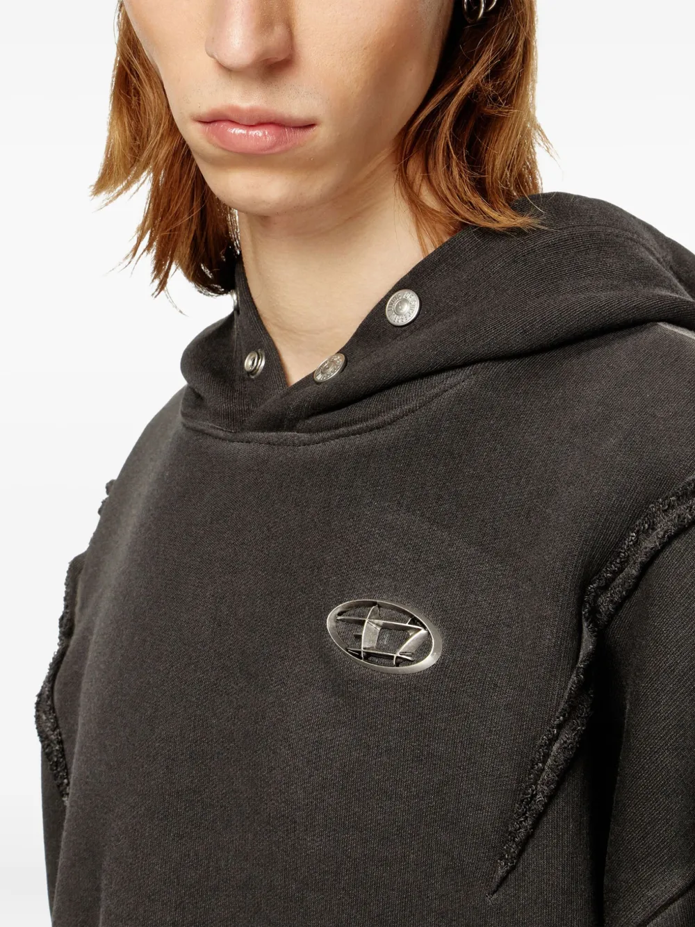 Diesel x Thug Club hoodie met franje en logoplakkaat Zwart