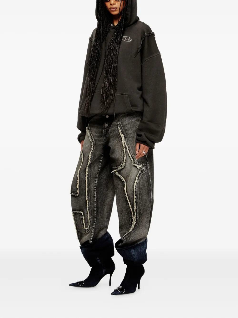 Diesel x Thug Club hoodie met franje en logoplakkaat Zwart