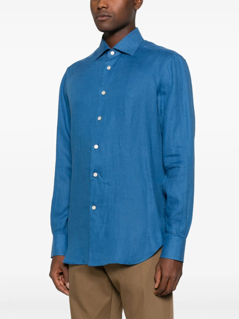 Kiton Linnen overhemd Blauw
