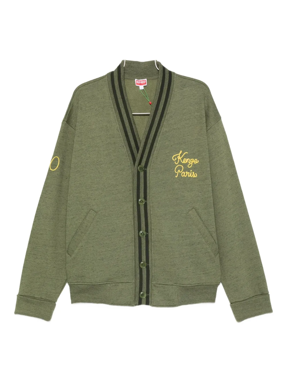 Kenzo Paris Chainstitch-embroidered V-neck cardigan - Verde