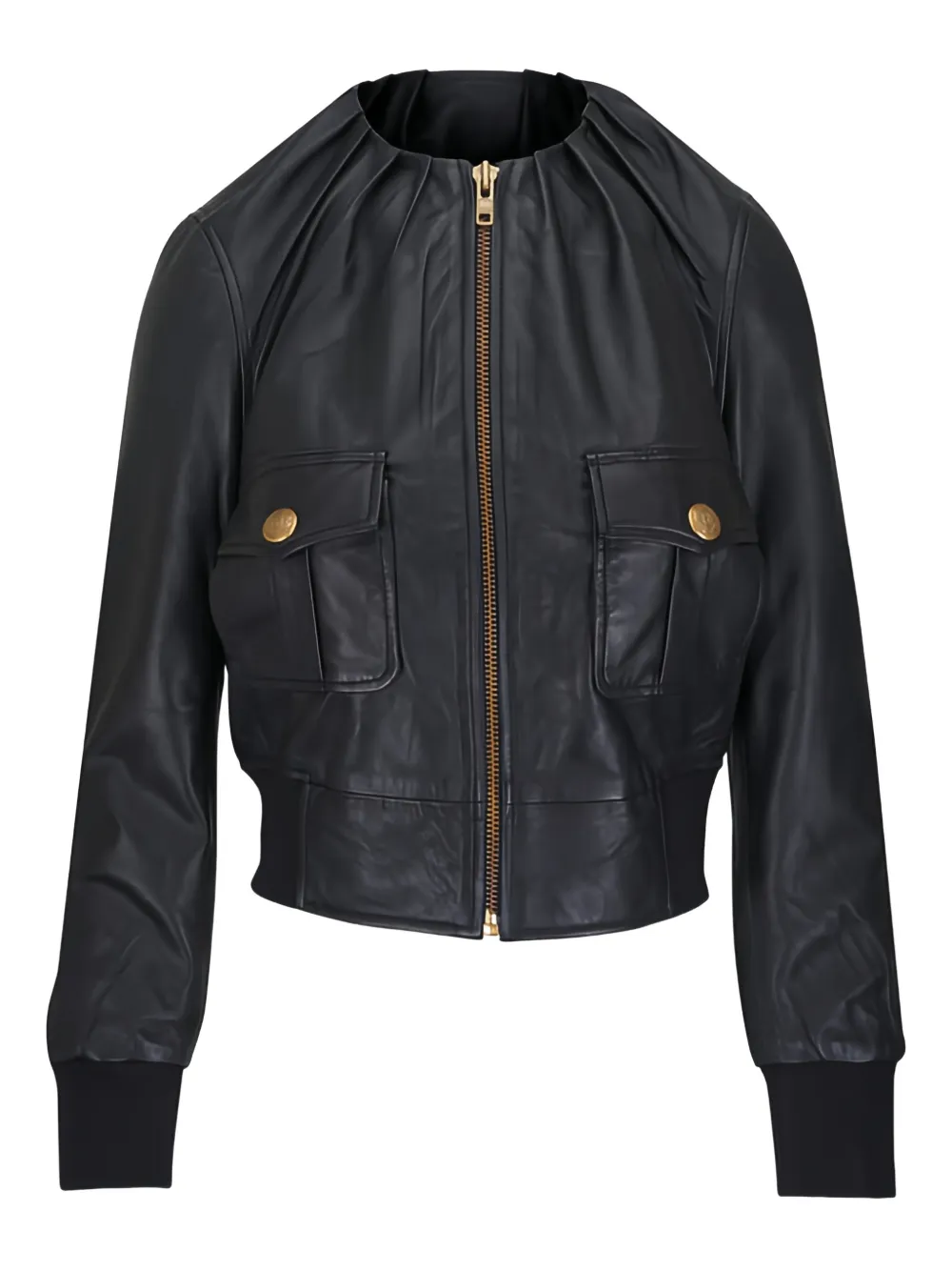 R13 pocket zip leather jacket - Schwarz