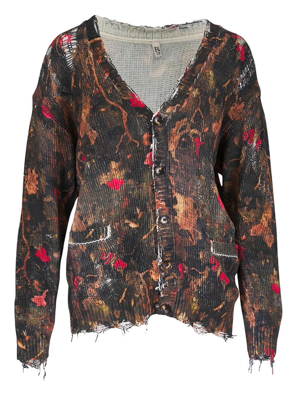 R13 distressed print cardigan | Brown | Image 1