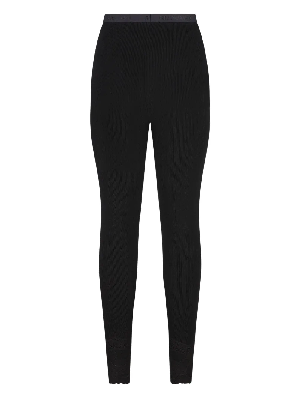 Valentino Ribbed Lace-detailed Leggings In Black