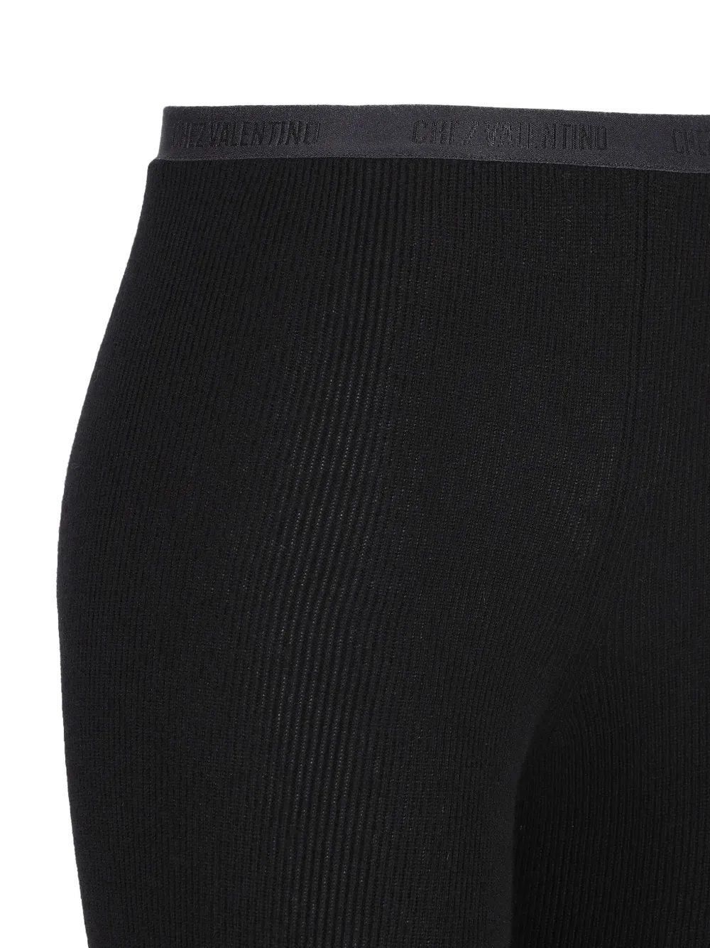 Valentino Ribbed Lace-detailed Leggings In Black
