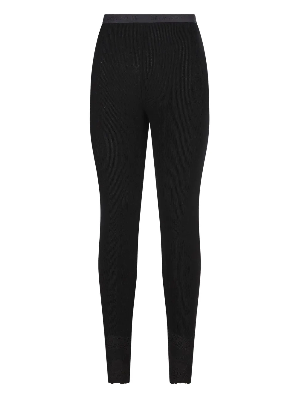 Valentino Ribbed Lace-detailed Leggings In Black