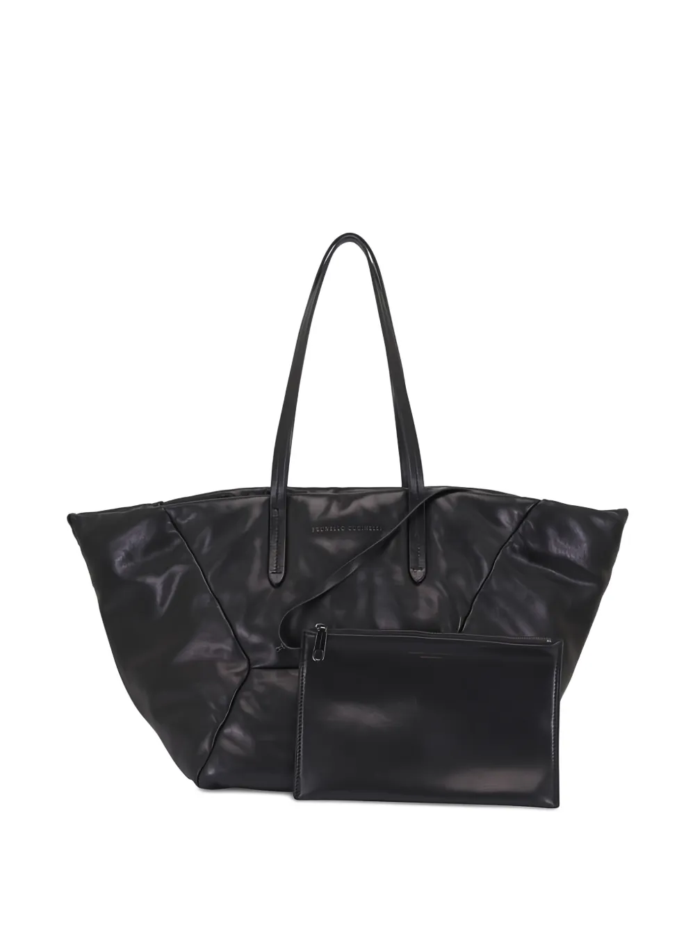 Brunello Cucinelli Duo medium shopper met vlakken Zwart