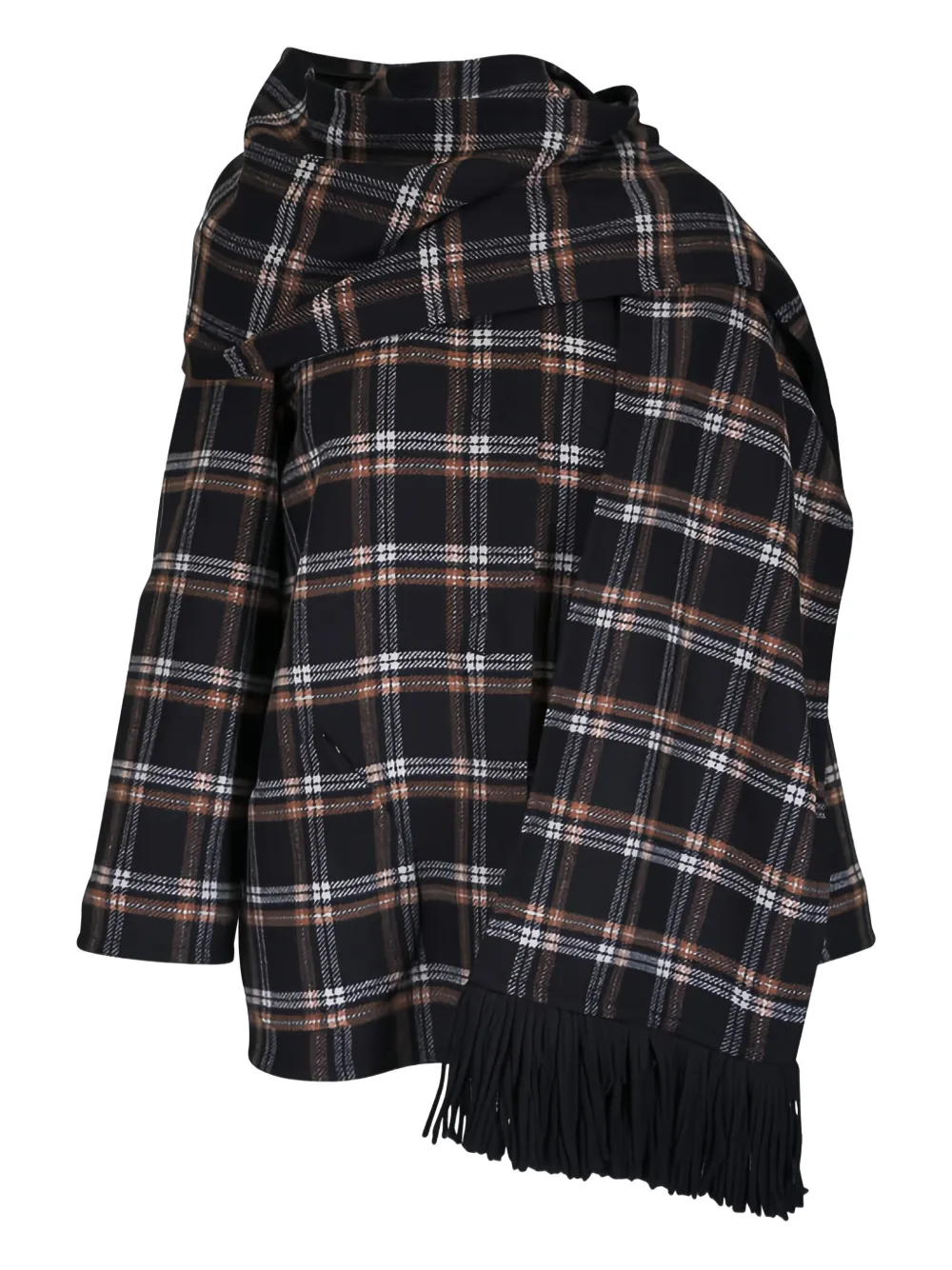 Akris Punto Plaid Double Face Wool Blend Jacket With Removable Scarf In Brown