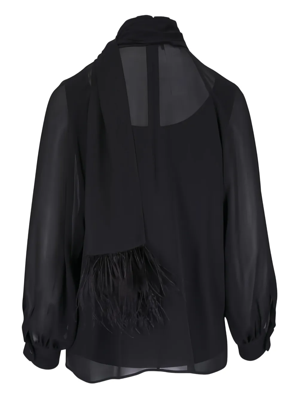 Akris Blouse met strik en veren afwerking - Zwart