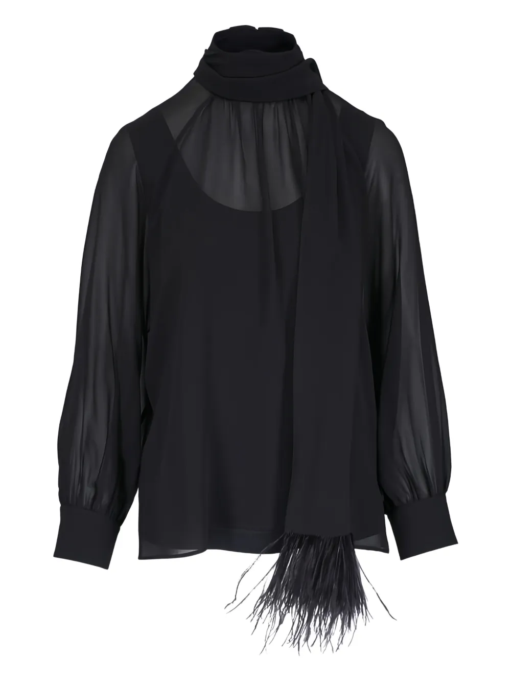Akris feather-trim pussy-bow blouse - Nero