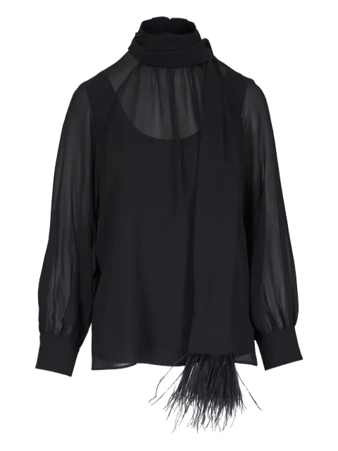 Akris feather-trim pussy-bow blouse