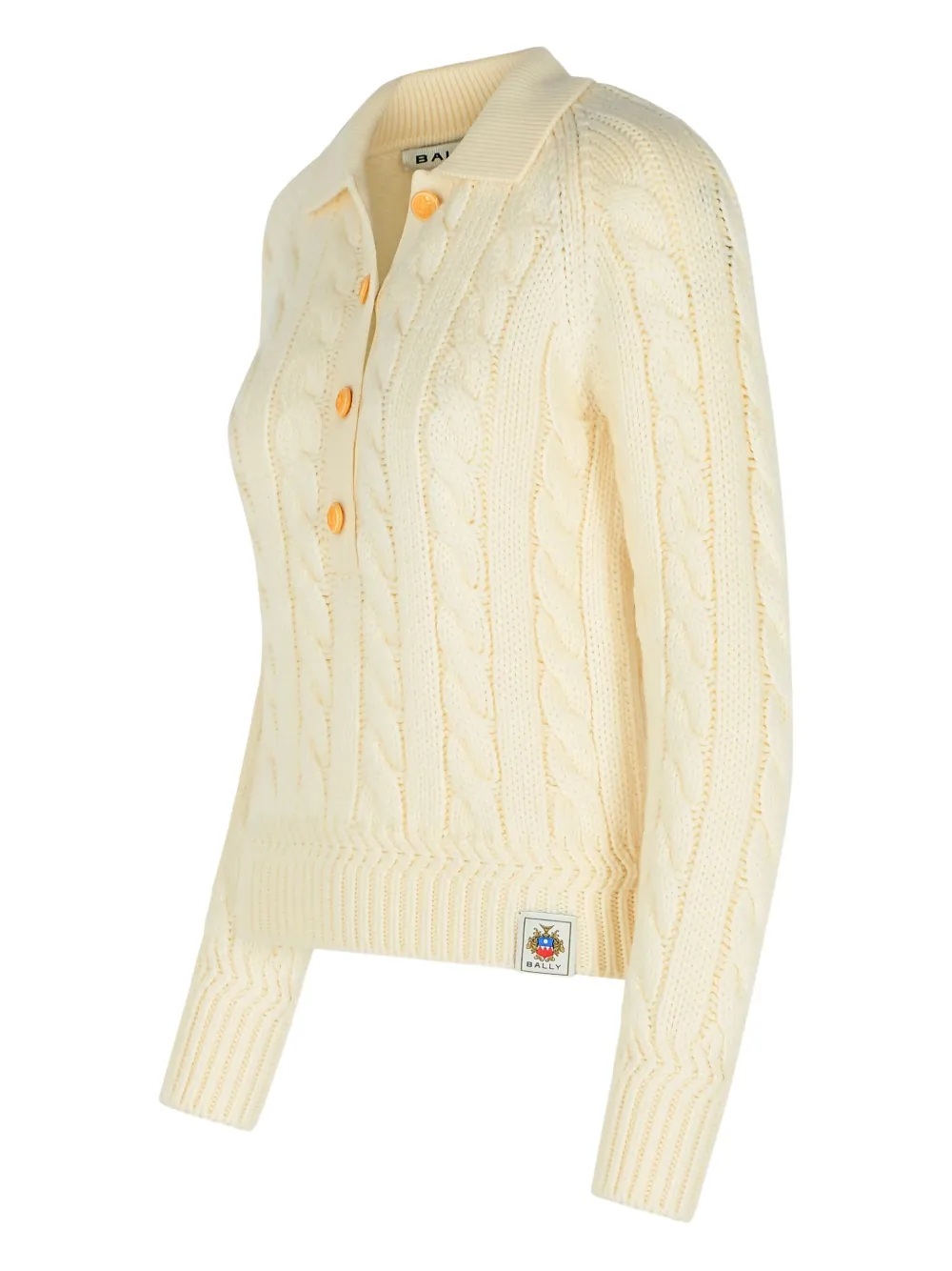 Bally Merino Wool Cable Knit Sweater Collared In Yellow